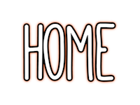 the word home in orange on a black background